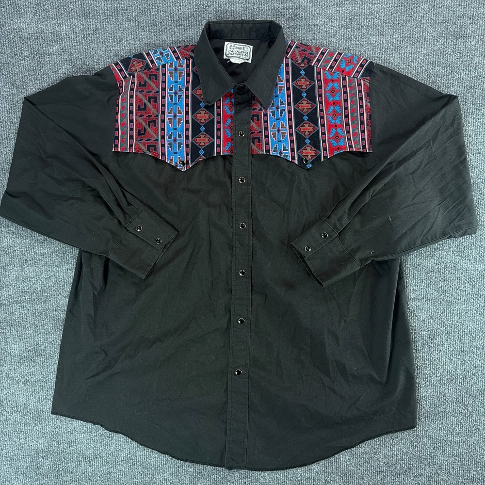 H Bar C California Ranchwear Mens Western Snap Shirt Black Southwestern Yoke XL